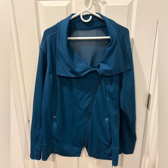 Livi Active Jackets & Blazers - Livi Active Teal Asymmetric Zip Bomber Jacket